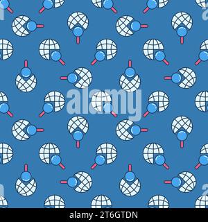Globe with Magnifying Glass vector concept colored seamless pattern Stock Vector