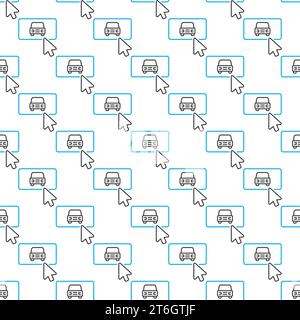 Mouse Click on Car Button vector Rental Car Online Booking concept outline seamless pattern Stock Vector