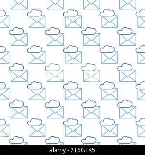 Cloud with Envelope vector Online Email concept thin line seamless pattern Stock Vector