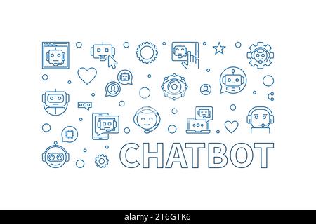 Chatbot concept outline horizontal banner. Chat Bot Technology Vector illustration Stock Vector