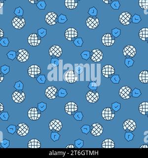 Globe with Shield vector concept colored seamless pattern Stock Vector