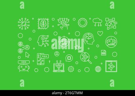 Machine Learning outline horizontal minimal banner. Vector ML concept illustration Stock Vector