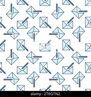 Envelope and Pencil vector Email Edit concept colored seamless pattern Stock Vector