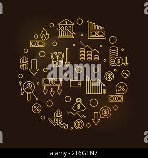 Dedollarisation vector concept round golden linear banner - World Economy U.S. Dollar De-Dollarization illustration with dark background Stock Vector