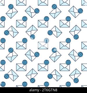 Earth Globe and Envelope vector Online Email concept colored seamless pattern Stock Vector