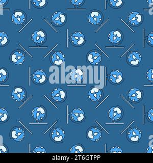 Vector Earth Globe on Stand concept colored simple seamless pattern Stock Vector
