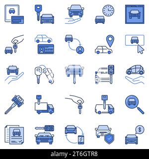 Car Rental concept colored vector icons set. Creative blue symbols collection for Car Hire Agency Stock Vector