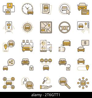 Carsharing colored icons set - Car Rental and Sharing concept vector symbols collection Stock Vector