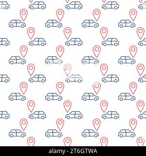 Car and Red Map pointer vector Location concept thin line seamless pattern Stock Vector