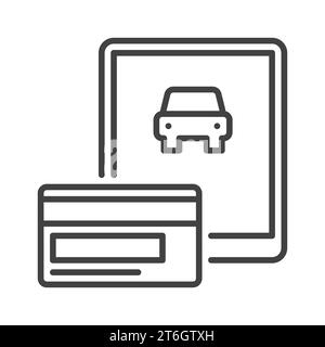 Car Rental App on Tablet Screen vector Online Payment concept icon or symbol in outline style Stock Vector