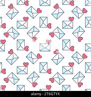 Heart on Envelope vector Email Like Button concept colored seamless pattern Stock Vector