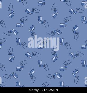 Key in Hand vector Car Rental concept blue seamless pattern Stock Vector