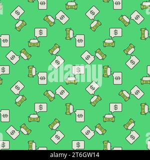 Car with Price vector concept green creative seamless pattern Stock Vector