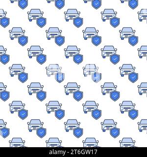 Car with Shield vector Insurance concept blue seamless pattern Stock Vector