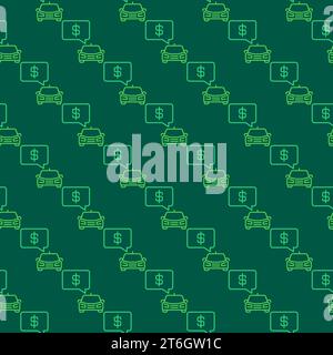 Car with Dollar sign in Speech Bubble vector concept line green seamless pattern Stock Vector