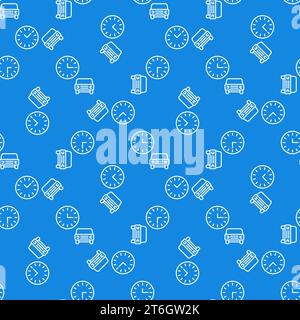 Car Rental Time vector concept blue seamless pattern in thin line style Stock Vector