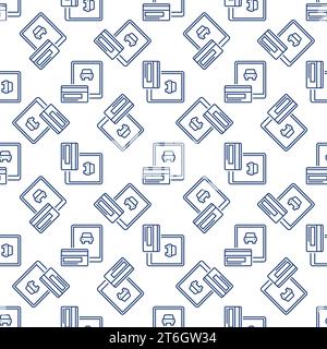 Car Rental App on Tablet Screen vector Online Payment concept seamless pattern in outline style Stock Vector