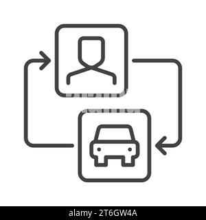 Car Sharing vector Man and Car with Arrows concept linear icon or symbol Stock Vector