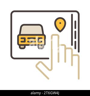 Car sharing App on Tablet Screen with Hand vector concept colored icon or design element Stock Vector