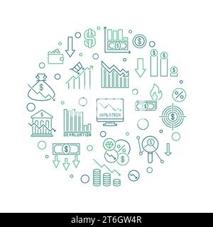 Economic Collapse vector concept round creative outline banner. Bankruptcy and Crisis illustration Stock Vector