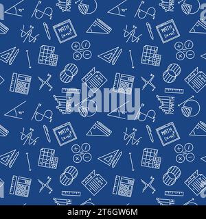Mathematics blue simple pattern - Algebra Education concept vector seamless background in thin line style Stock Vector