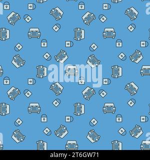 Closed Car vector lock concept blue modern seamless pattern Stock Vector