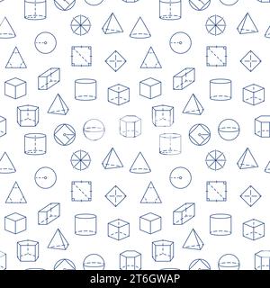 Geometrical Figures vector outline seamless pattern - Geometry Education concept background Stock Vector
