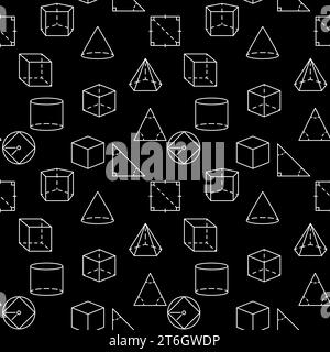 Mathematics Figures dark thin line seamless pattern. Geometry Education concept vector minimal background Stock Vector