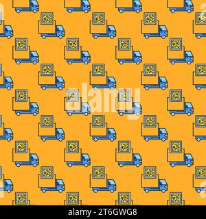 Delivery Truck and QR Code vector concept colored seamless pattern Stock Vector