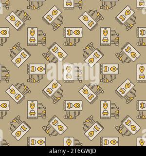 Carsharing App vector Car and Smartphone concept colored seamless pattern Stock Vector