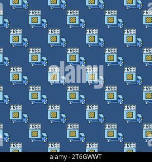 Truck with Free Delivery concept vector blue seamless pattern Stock Vector