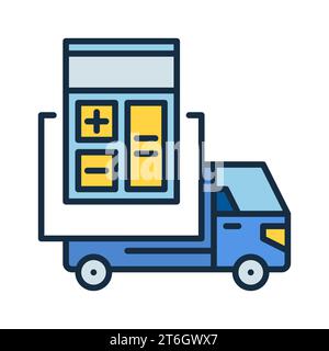 Calculator and Delivery Truck vector Calculation of Shipping Costs concept colored icon or symbol Stock Vector