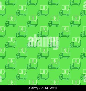 Delivery Price vector Truck concept green seamless pattern in outline style Stock Vector