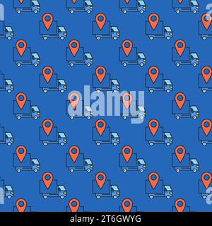 Map Pin and Delivery Truck vector Location concept colored seamless pattern Stock Vector