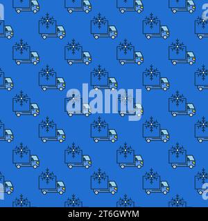 Truck Refrigerator and Snowflake vector concept blue seamless pattern Stock Vector