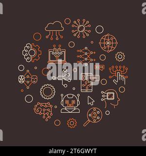Artificial intelligence and Neural Network Technology concept thin line circle shaped vector creative banner or illustration Stock Vector