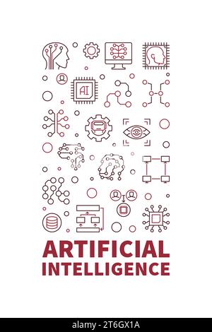 Artificial Intelligence - AI Technology concept vertical thin line banner or illustration Stock Vector