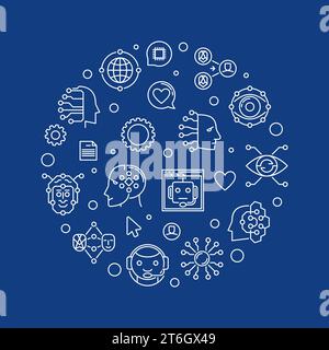 AI and Neural Network Digital Face concept outline round banner. Vector illustration Stock Vector