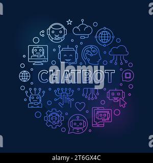Chatbot concept thin line circle shaped colorful banner - Artificial Intelligence Chatbot vector illustration on dark background Stock Vector