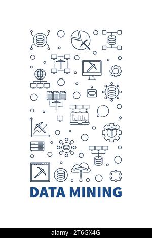 Data Mining vertical banner in outline style. Database Systems concept illustration Stock Vector