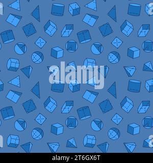 Geometry Education blue seamless pattern with vector Geometrical Figures concept background Stock Vector