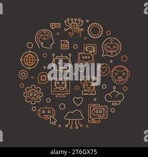 Chatbot concept linear round brown banner - Vector Chat Bot Customer Support Service creative illustration Stock Vector