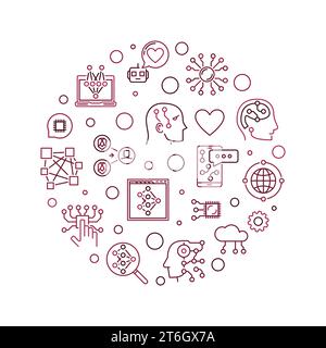 Machine Learning outline round minimal banner. Vector cirlce shaped ML concept illustration Stock Vector