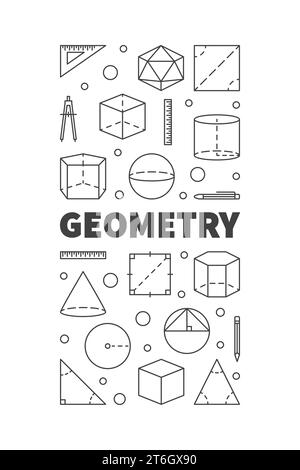 Geometry concept vector thin line vertical minimal banner or illustration with Geometric Shapes signs Stock Vector