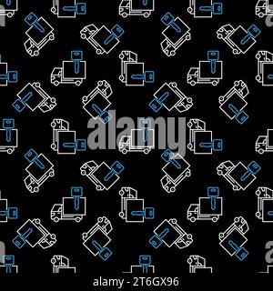 Delivery Truck with Key vector concept dark outline seamless pattern Stock Vector