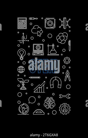 Science, Technology, Engineering and Mathematics - STEM vector outline vertical dark banner Stock Vector