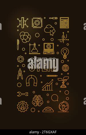 Science, Technology, Engineering and Math colored illustration. STEM vector thin line vertical banner with dark background Stock Vector