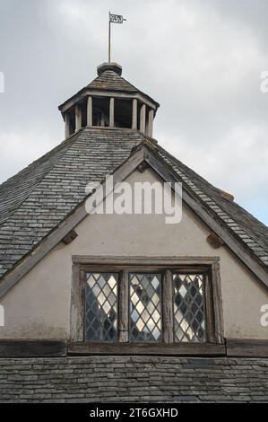 The roof and bell turret of the historic 7th century Yarn Market in the High Street, Dunster, Somerset, England, UK Stock Photo