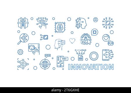 Innovation concept outline horizontal banner. Vector Artificial intelligence and Neural Network Technology illustration Stock Vector