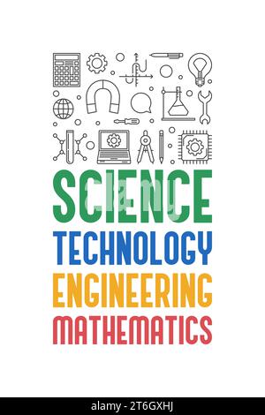 STEM - Science, Technology, Engineering and Mathematics vector concept outline vertical modern banner or illustration Stock Vector